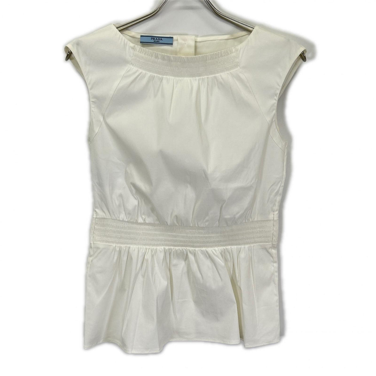 PRADA Prada P9978R white boat-neck ribbed blouse top