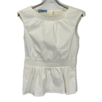 PRADA Prada P9978R white boat-neck ribbed blouse top