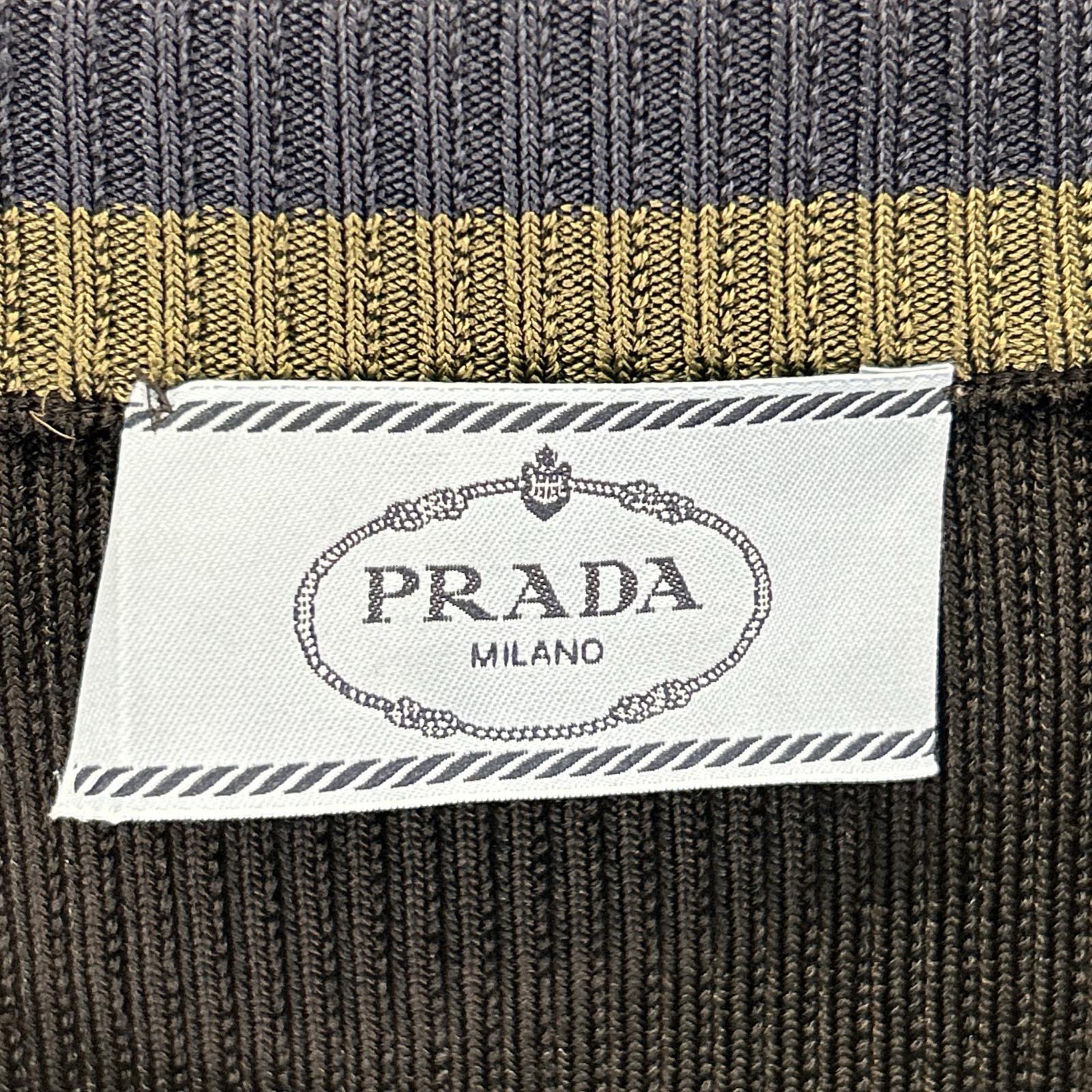 PRADA プラダ P24P49 ブラック グリーン×ネイビーライン リブニット トップス