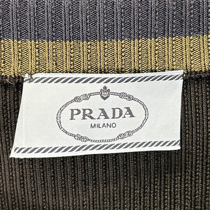 PRADA プラダ P24P49 ブラック グリーン×ネイビーライン リブニット トップス