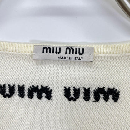 MIUMIU ミュウミュウ MMF105 ロゴ刺繍 リボンデザイン ビジュー釦 ニットカーディガン トップス