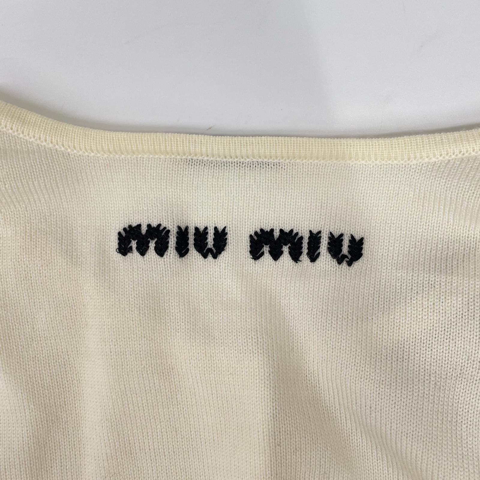 MIUMIU ミュウミュウ MMF105 ロゴ刺繍 リボンデザイン ビジュー釦 ニットカーディガン トップス