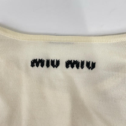 MIUMIU ミュウミュウ MMF105 ロゴ刺繍 リボンデザイン ビジュー釦 ニットカーディガン トップス