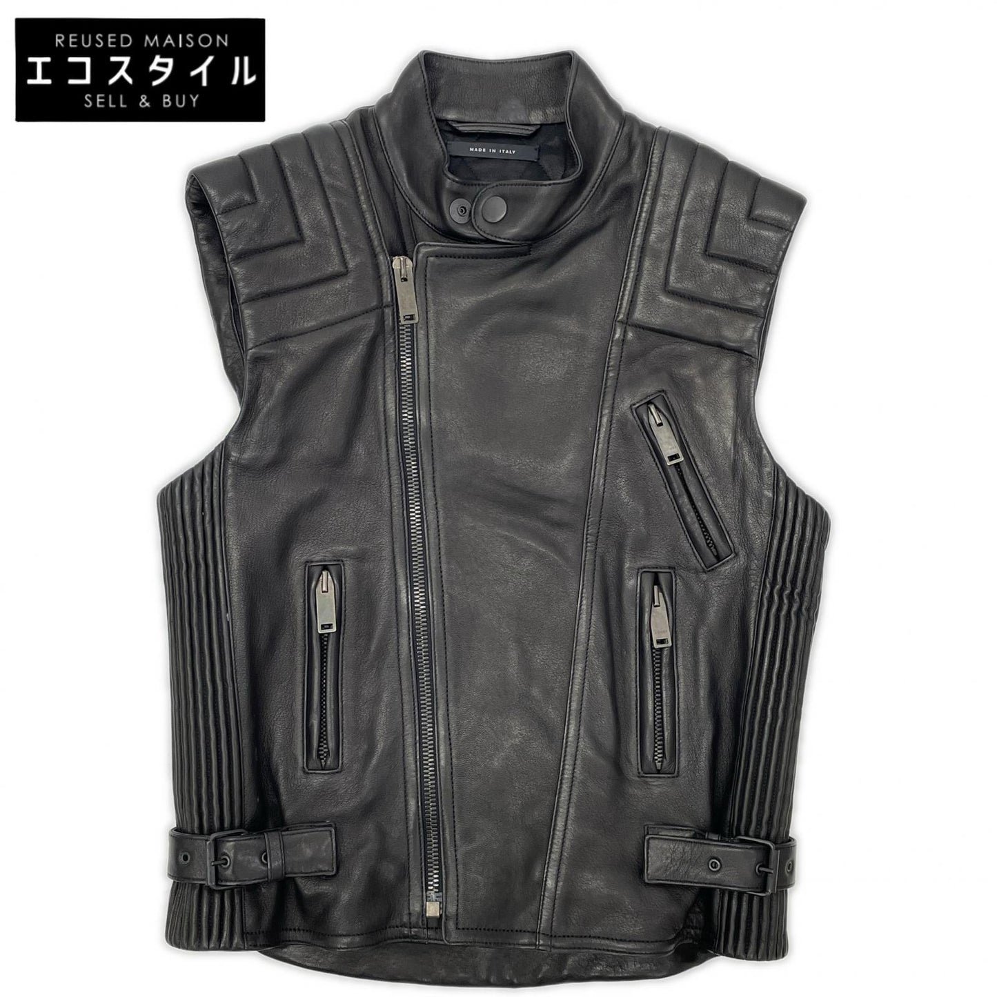 GUCCI グッチ 165399 XN029 ブラック ラムレザー ライダースベスト ベスト