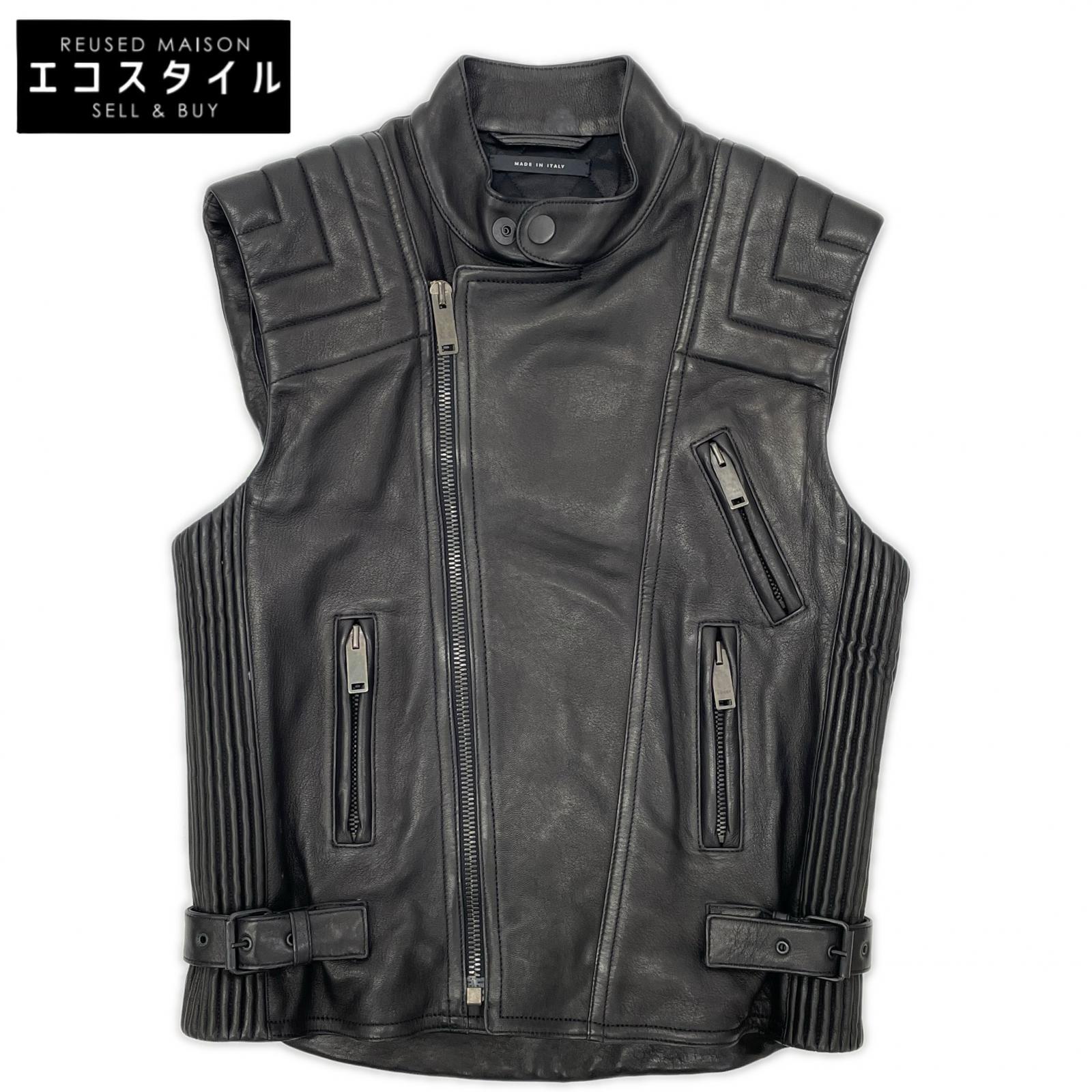 GUCCI グッチ 165399 XN029 ブラック ラムレザー ライダースベスト ベスト