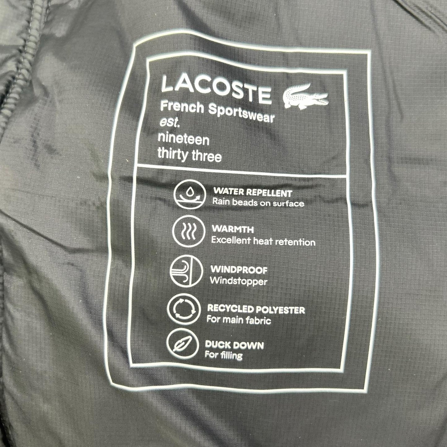 Lacoste ラコステ BH2895 ブラック バックステッチ ダウンベスト ベスト