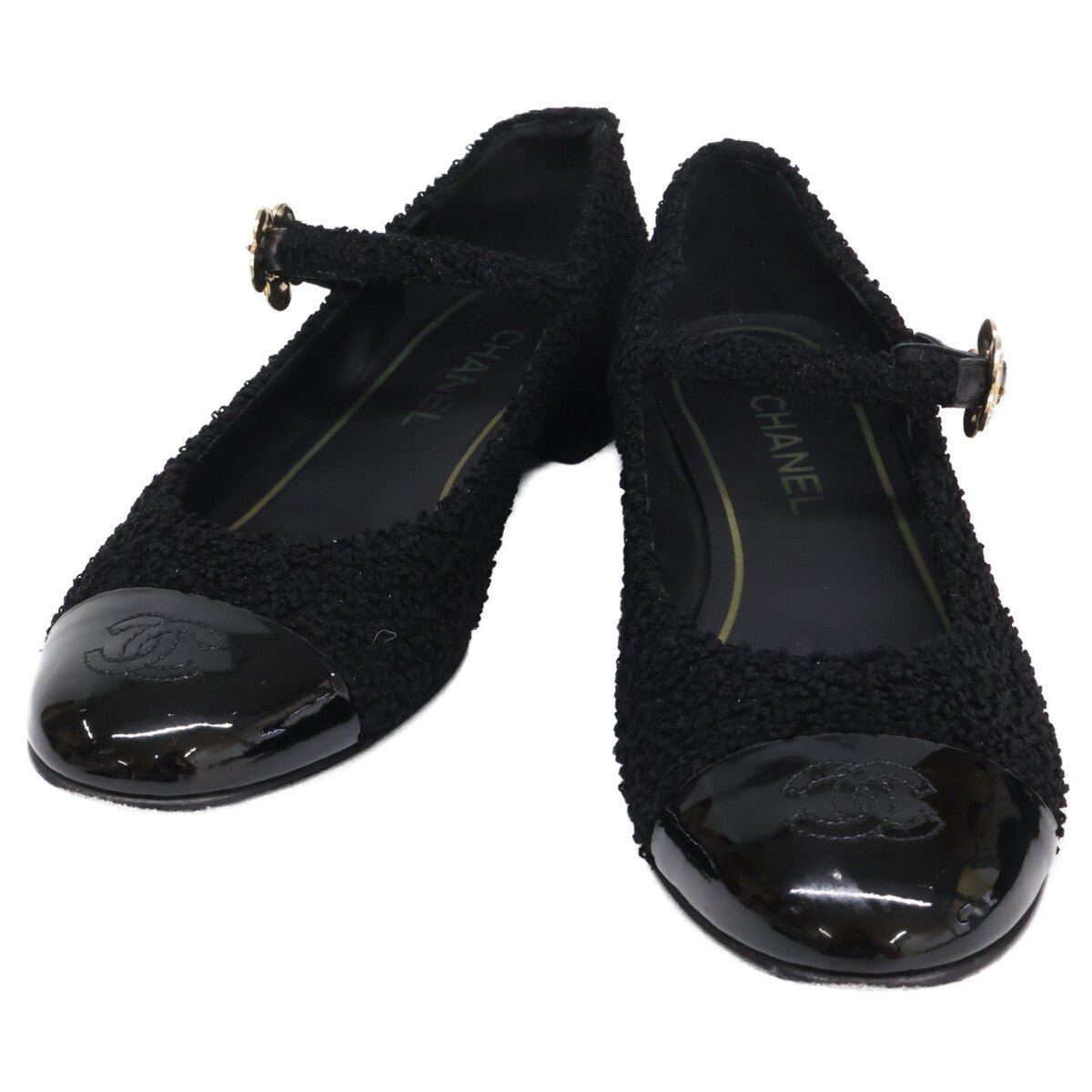 CHANEL Chanel G39582 Mary Janes with Coco Mark/camellia tweed flat pumps