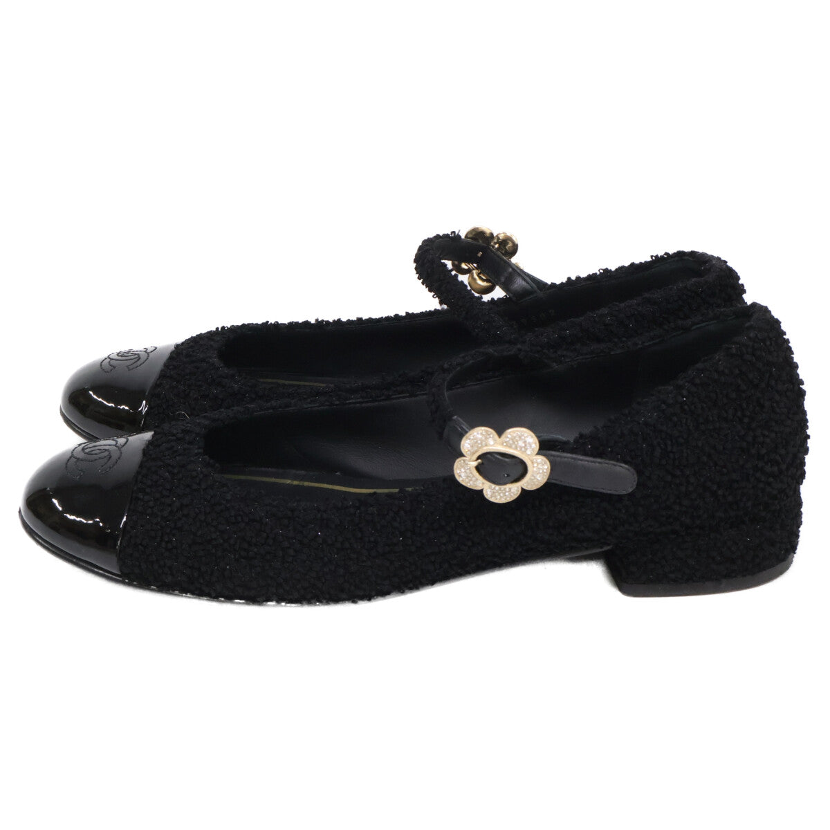 CHANEL Chanel G39582 Mary Janes with Coco Mark/camellia tweed flat pumps