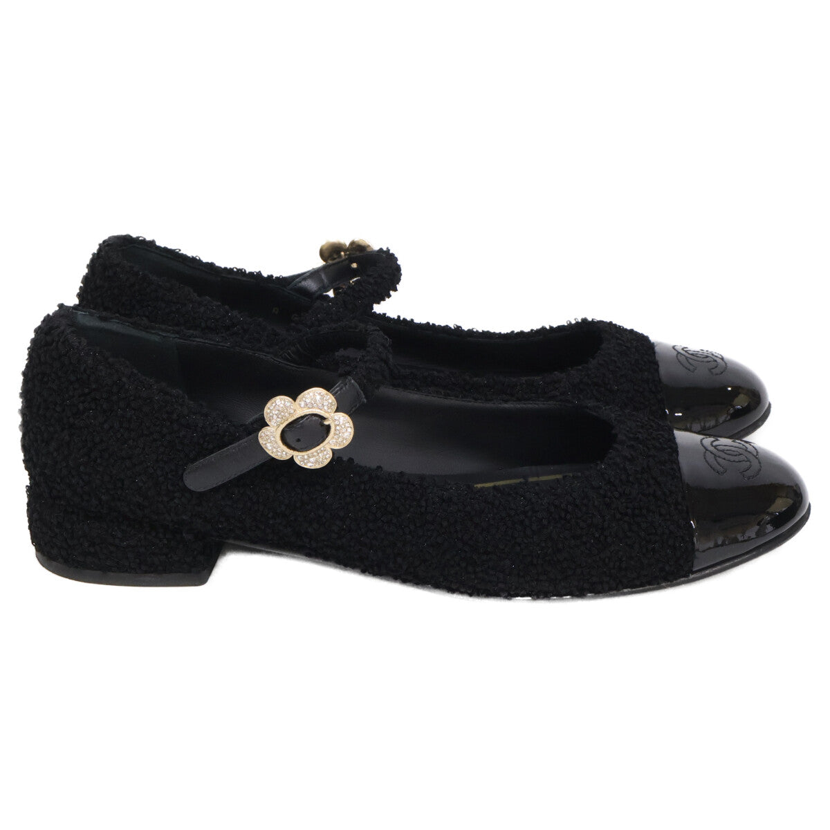CHANEL Chanel G39582 Mary Janes with Coco Mark/camellia tweed flat pumps