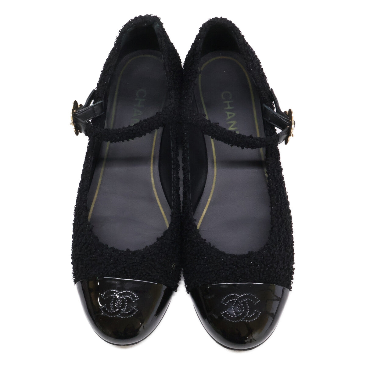 CHANEL Chanel G39582 Mary Janes with Coco Mark/camellia tweed flat pumps