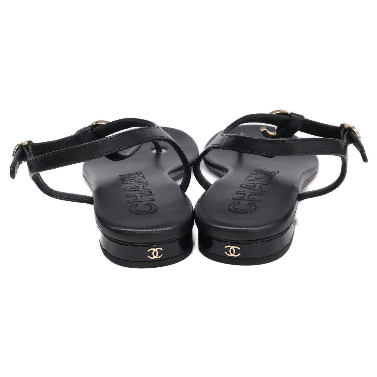 CHANEL シャネル 【美品】G45428 ココマーク レザー アンクルストラップ トング サンダル シューズ