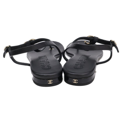 CHANEL シャネル 【美品】G45428 ココマーク レザー アンクルストラップ トング サンダル シューズ