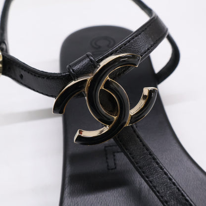 CHANEL シャネル 【美品】G45428 ココマーク レザー アンクルストラップ トング サンダル シューズ