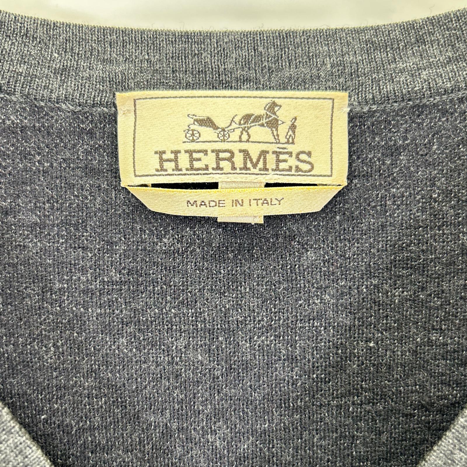 HERMES エルメス ウール 格子 グラデーションデザイン Vネック ニット トップス