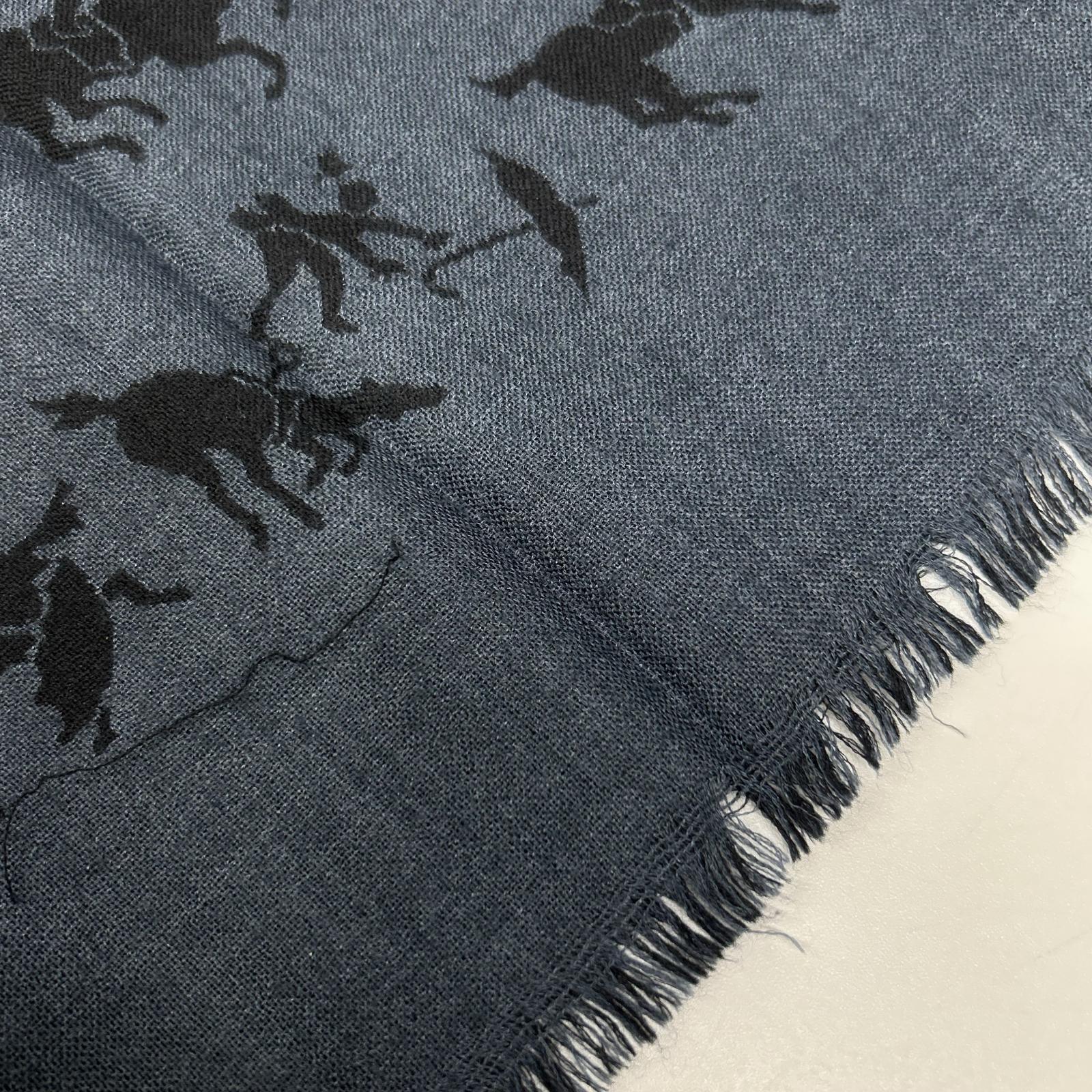 HERMES エルメス ネイビー×グレー カシミヤ×シルク ホースデザイン マフラー マフラー