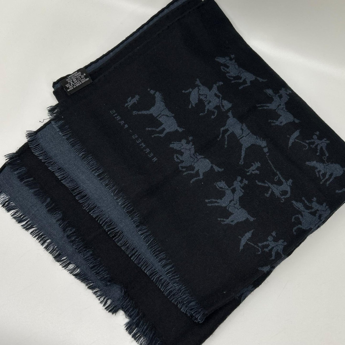 HERMES エルメス ネイビー×グレー カシミヤ×シルク ホースデザイン マフラー マフラー