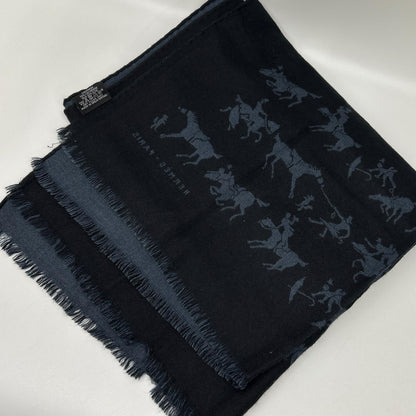 HERMES エルメス ネイビー×グレー カシミヤ×シルク ホースデザイン マフラー マフラー