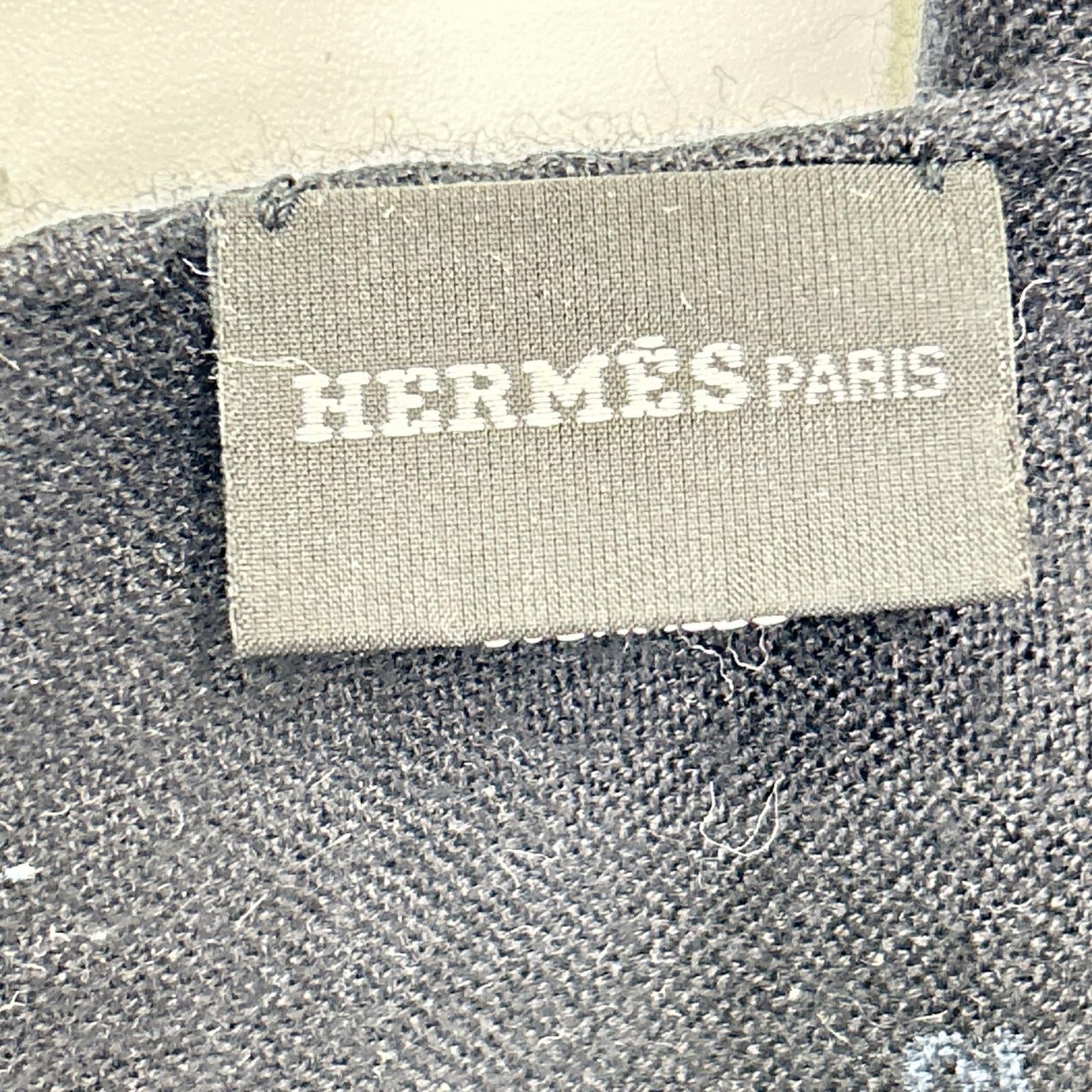 HERMES エルメス ネイビー×グレー カシミヤ×シルク ホースデザイン マフラー マフラー
