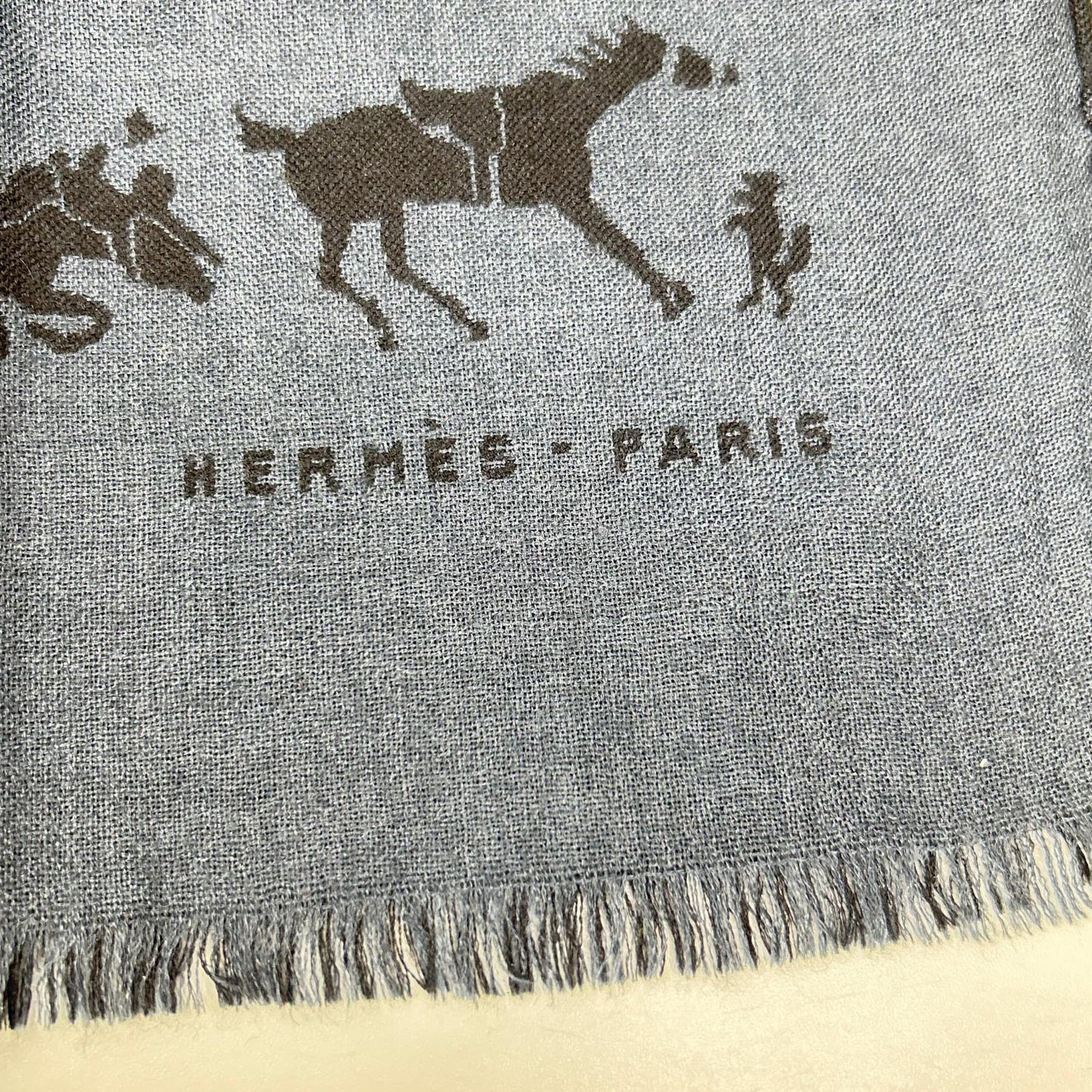 HERMES エルメス ネイビー×グレー カシミヤ×シルク ホースデザイン マフラー マフラー