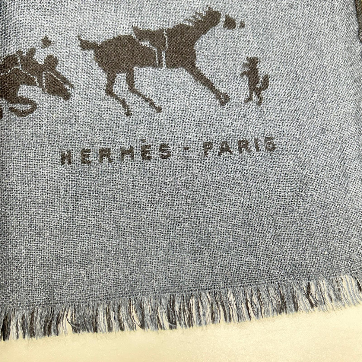 HERMES エルメス ネイビー×グレー カシミヤ×シルク ホースデザイン マフラー マフラー
