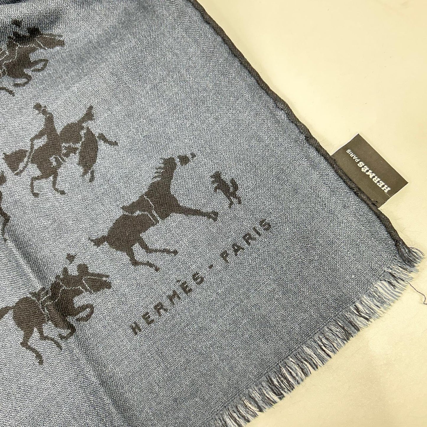 HERMES エルメス ネイビー×グレー カシミヤ×シルク ホースデザイン マフラー マフラー