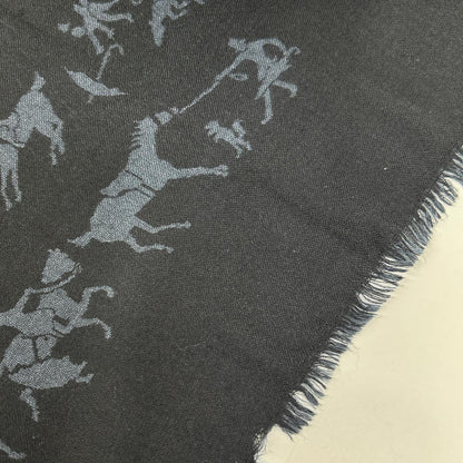 HERMES エルメス ネイビー×グレー カシミヤ×シルク ホースデザイン マフラー マフラー