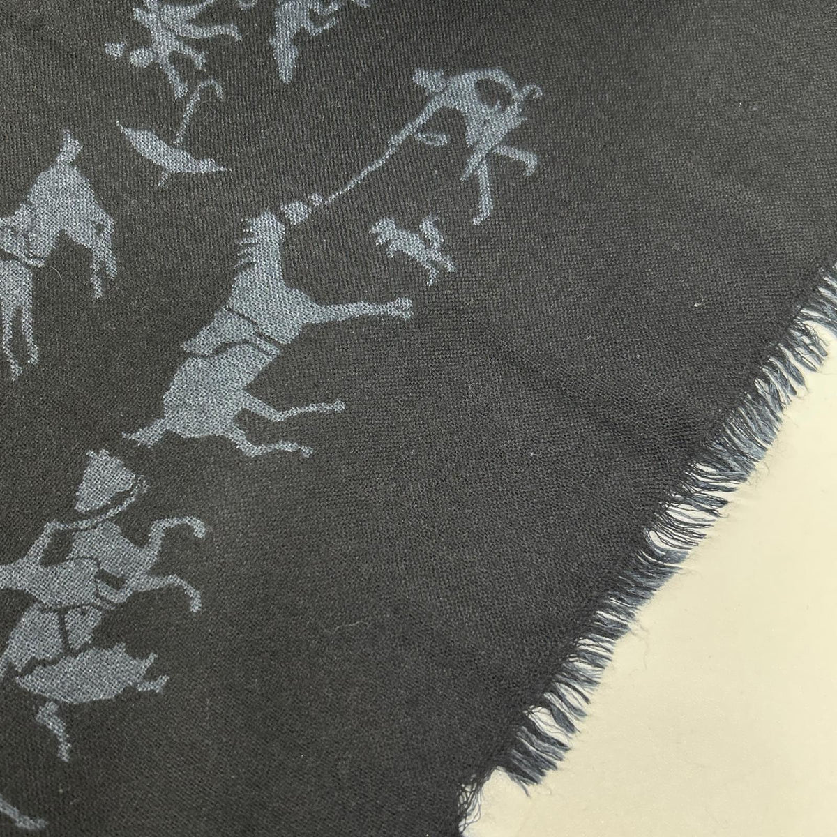 HERMES エルメス ネイビー×グレー カシミヤ×シルク ホースデザイン マフラー マフラー