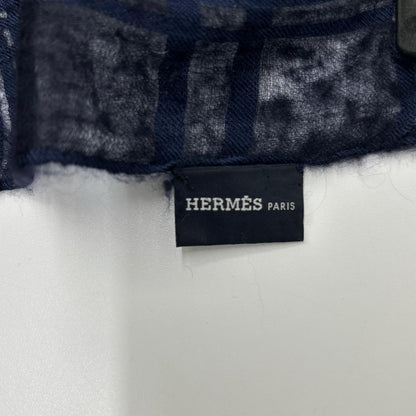 HERMES エルメス ネイビー カシミヤ×シルク チェック マフラー マフラー