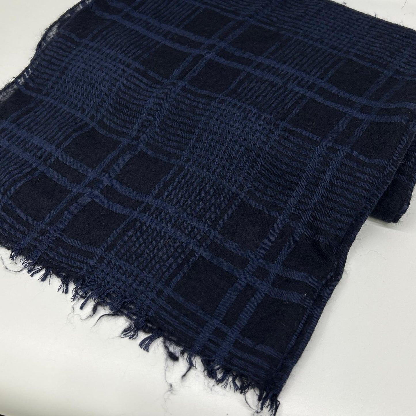 HERMES エルメス ネイビー カシミヤ×シルク チェック マフラー マフラー