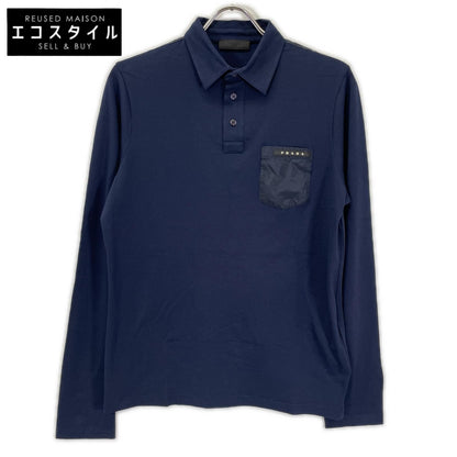 PRADA プラダ SJN263 ネイビー ラバーロゴ ハイブリッド ロングスリーブポロシャツ トップス