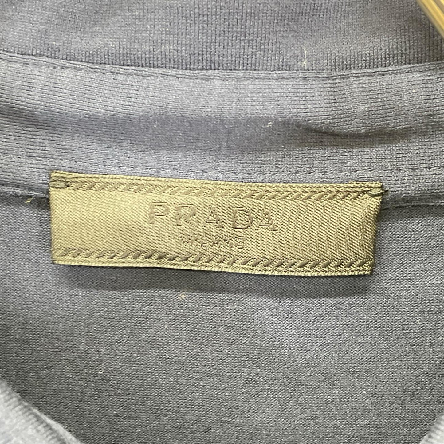 PRADA プラダ SJN263 ネイビー ラバーロゴ ハイブリッド ロングスリーブポロシャツ トップス