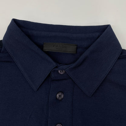 PRADA プラダ SJN263 ネイビー ラバーロゴ ハイブリッド ロングスリーブポロシャツ トップス