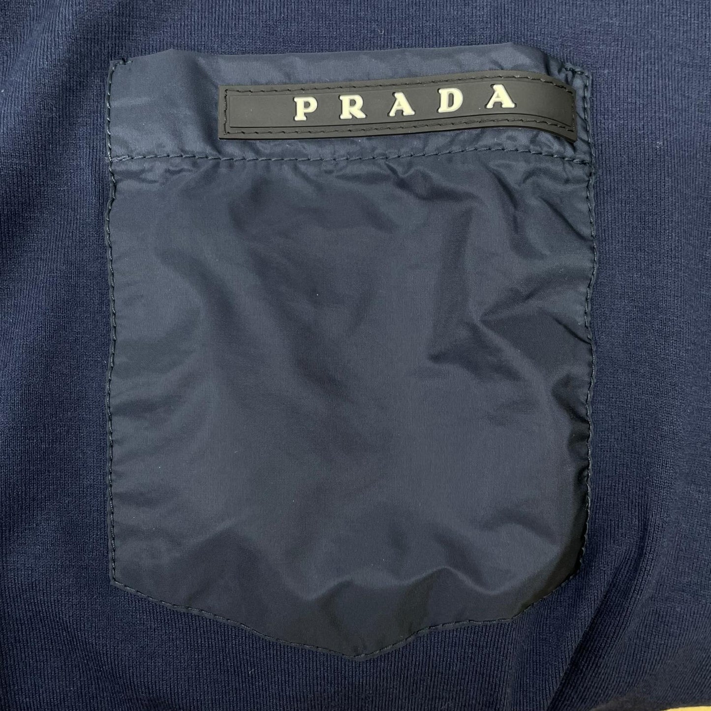 PRADA プラダ SJN263 ネイビー ラバーロゴ ハイブリッド ロングスリーブポロシャツ トップス