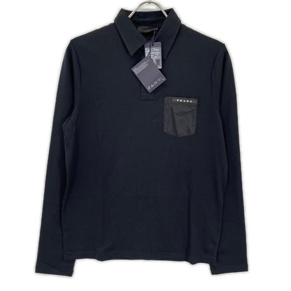 PRADA プラダ SJN263 ブラック ラバーロゴ ハイブリッド ロングスリーブポロシャツ トップス