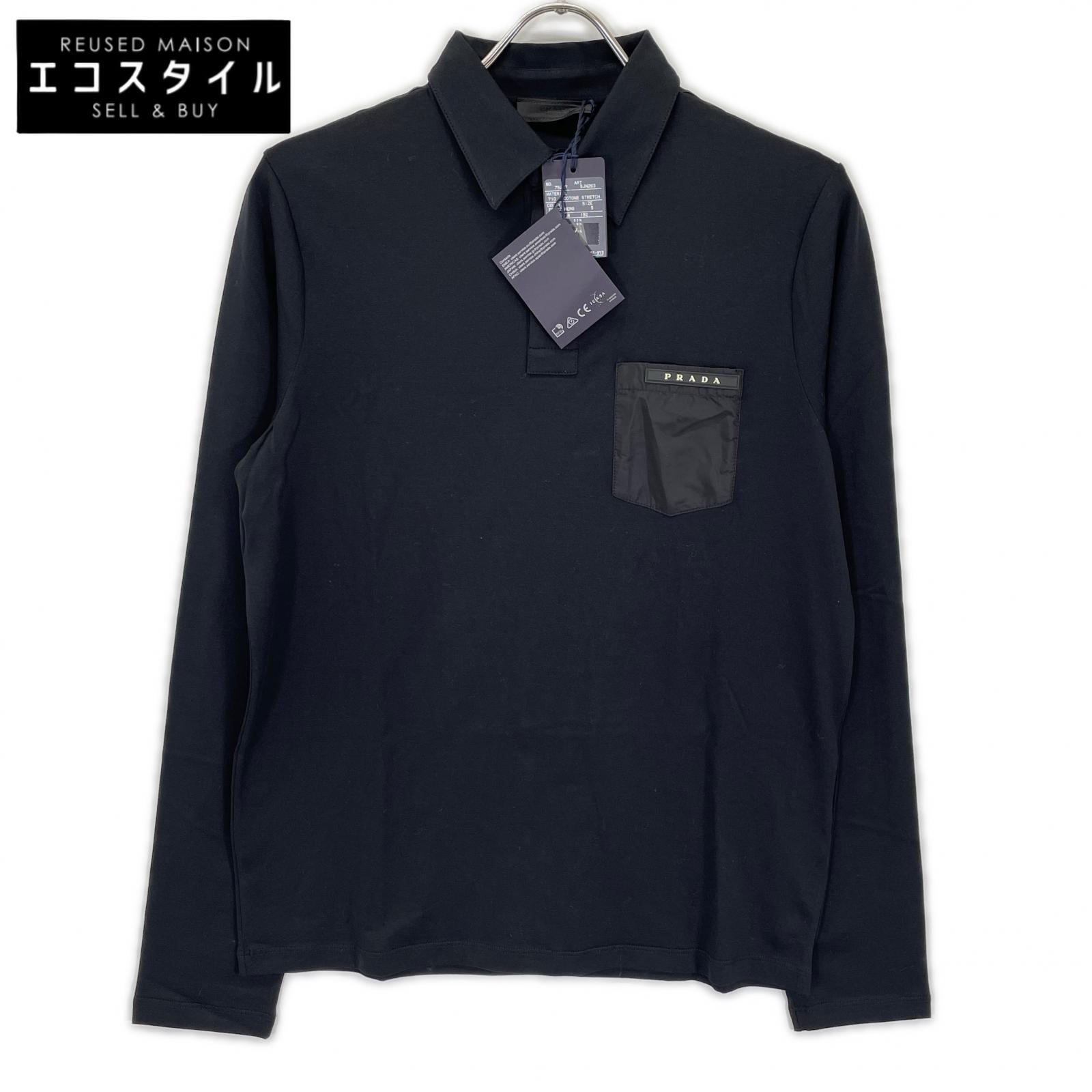 PRADA プラダ SJN263 ブラック ラバーロゴ ハイブリッド ロングスリーブポロシャツ トップス