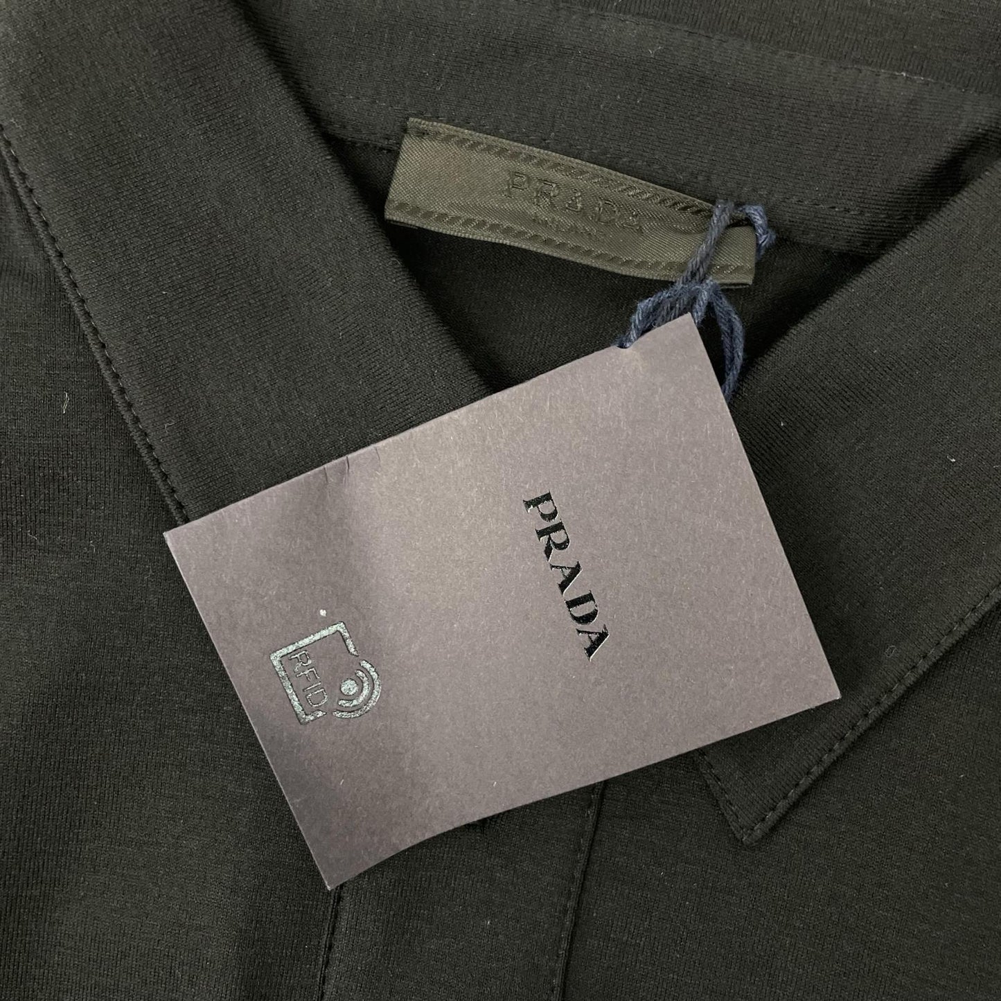 PRADA プラダ SJN263 ブラック ラバーロゴ ハイブリッド ロングスリーブポロシャツ トップス