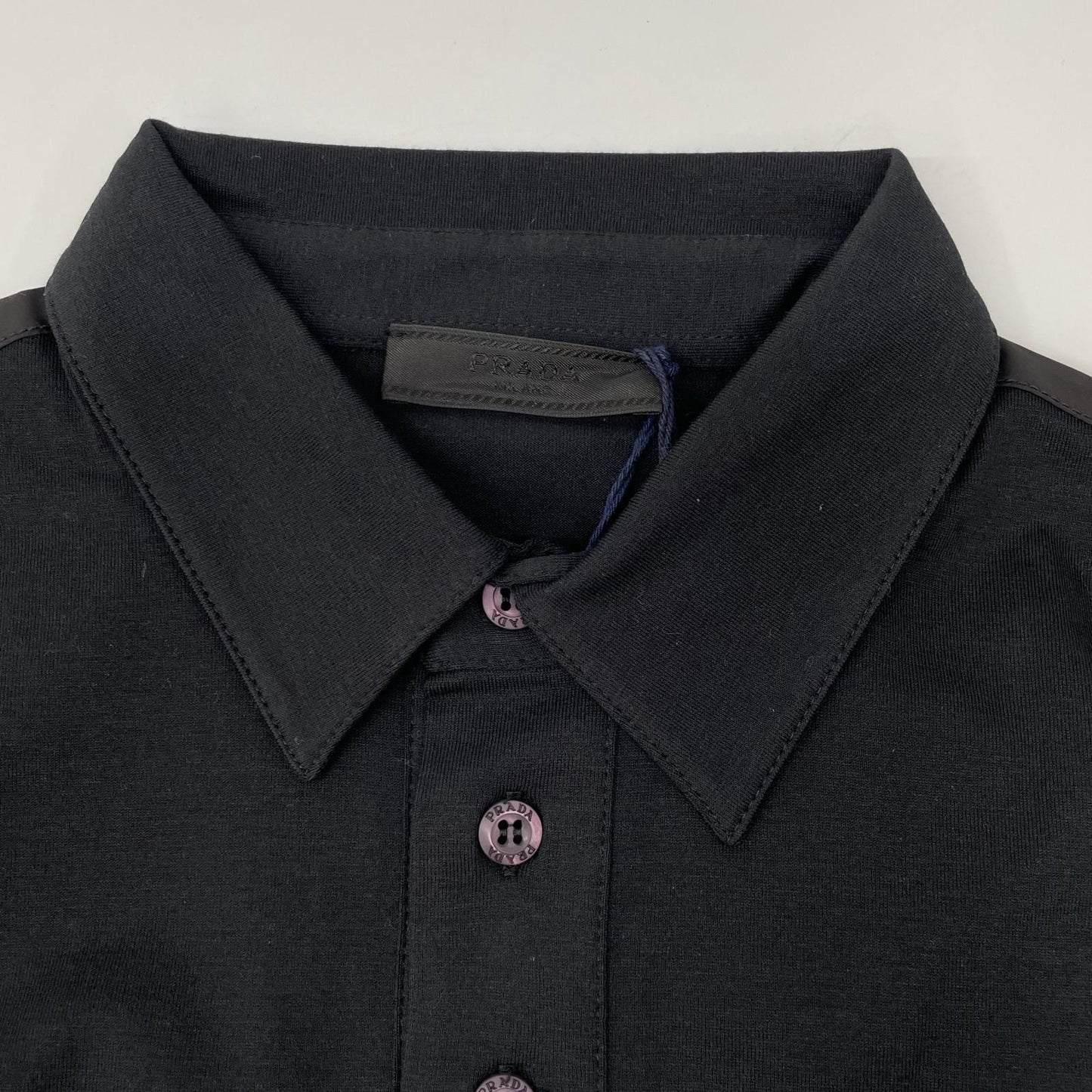 PRADA プラダ SJN263 ブラック ラバーロゴ ハイブリッド ロングスリーブポロシャツ トップス