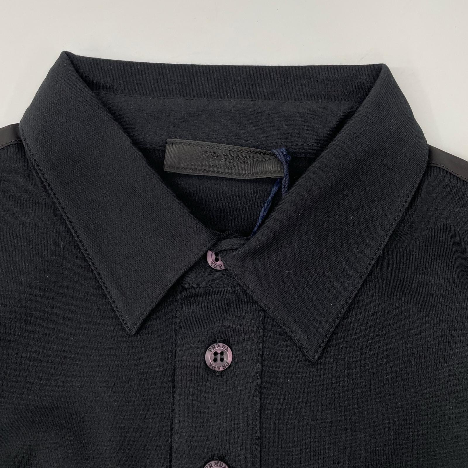 PRADA プラダ SJN263 ブラック ラバーロゴ ハイブリッド ロングスリーブポロシャツ トップス