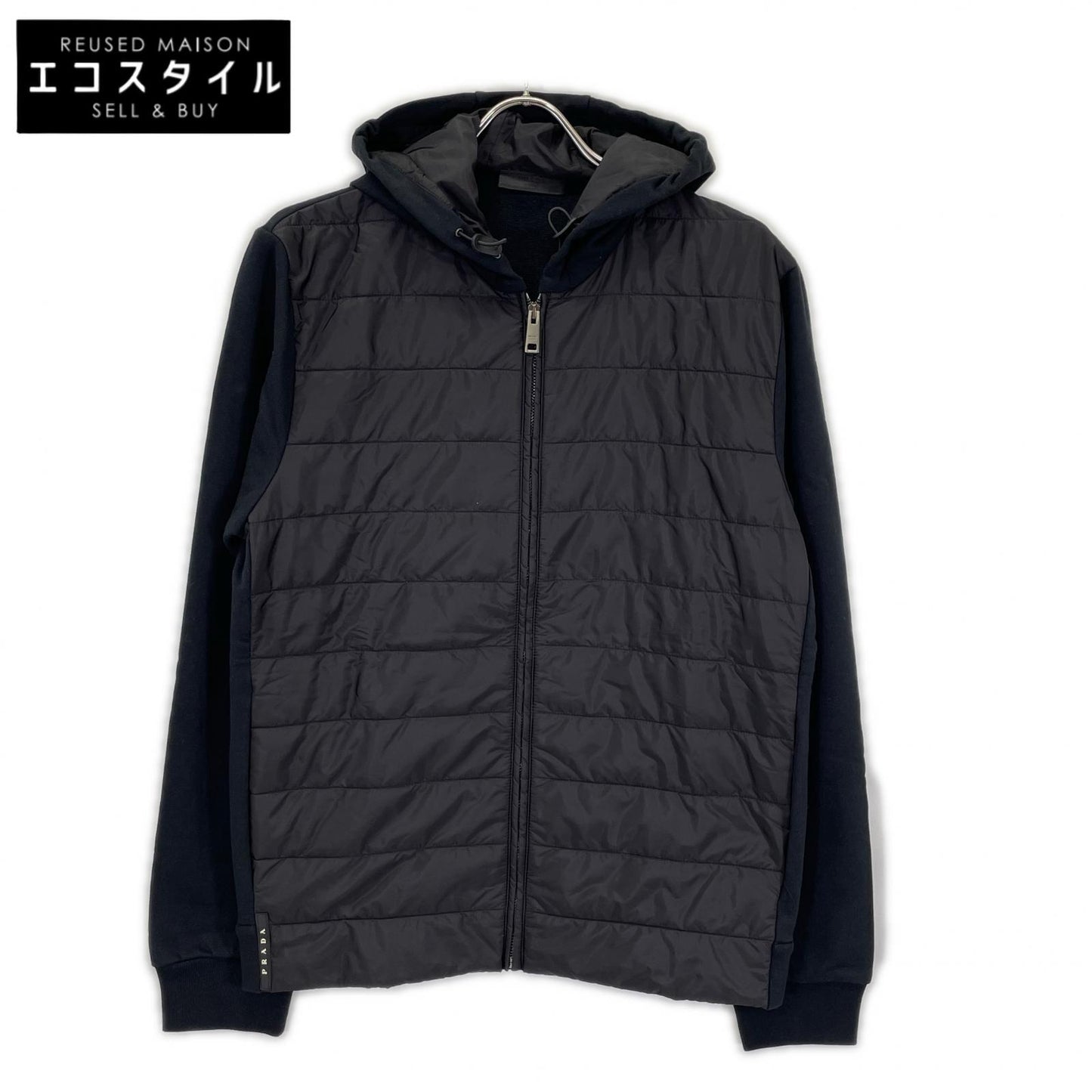 PRADA プラダ SJC574 ブラック ラバーロゴ ハイブリッド 中綿フーディジャケット ジャケット