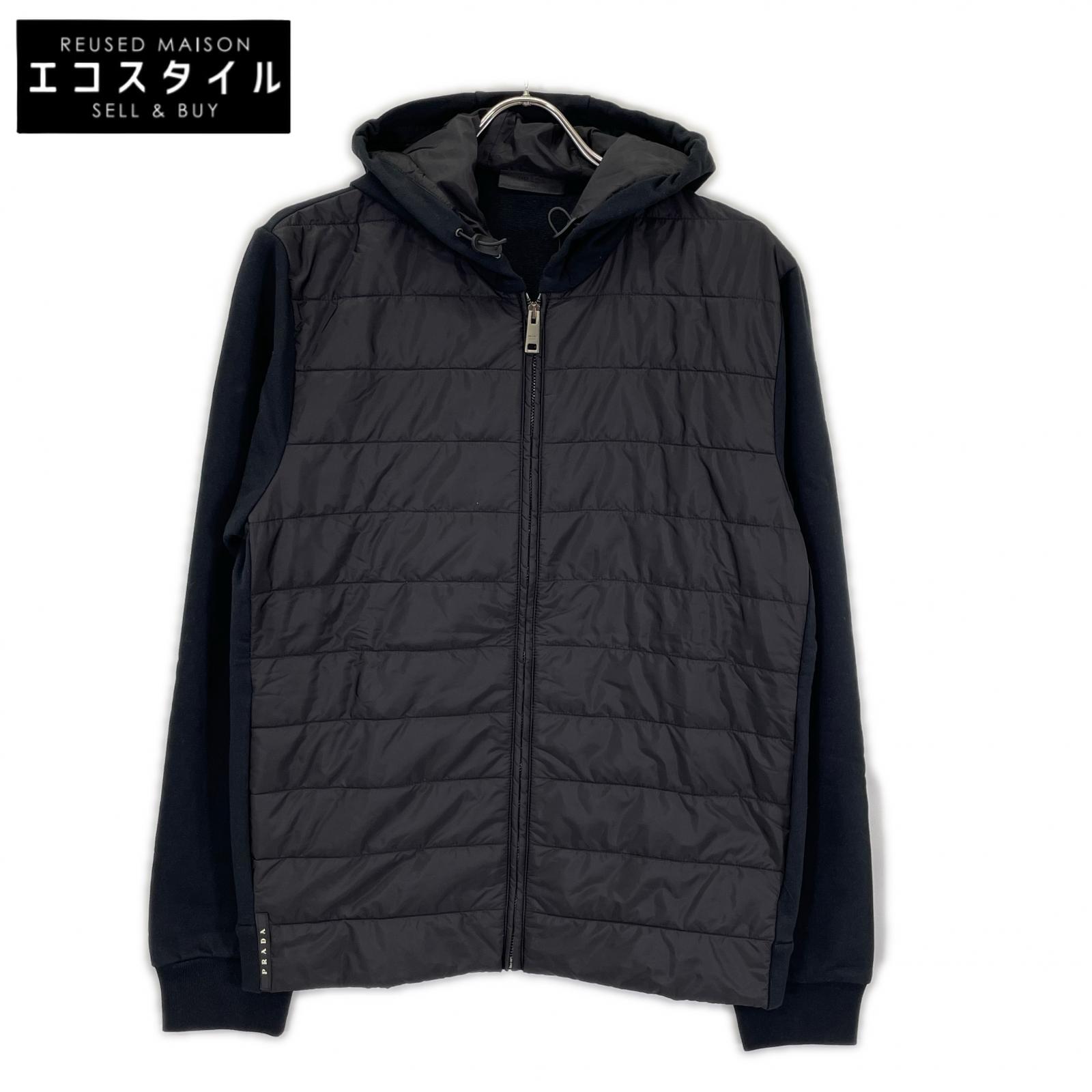 PRADA プラダ SJC574 ブラック ラバーロゴ ハイブリッド 中綿フーディジャケット ジャケット