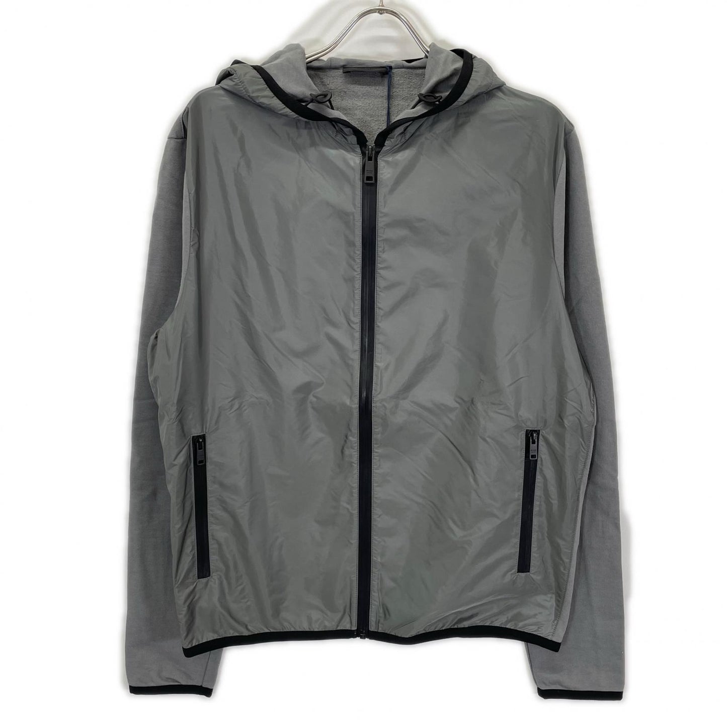 PRADA プラダ SJC568 グレー ラバーロゴ ハイブリッド ジップパーカ ジャケット