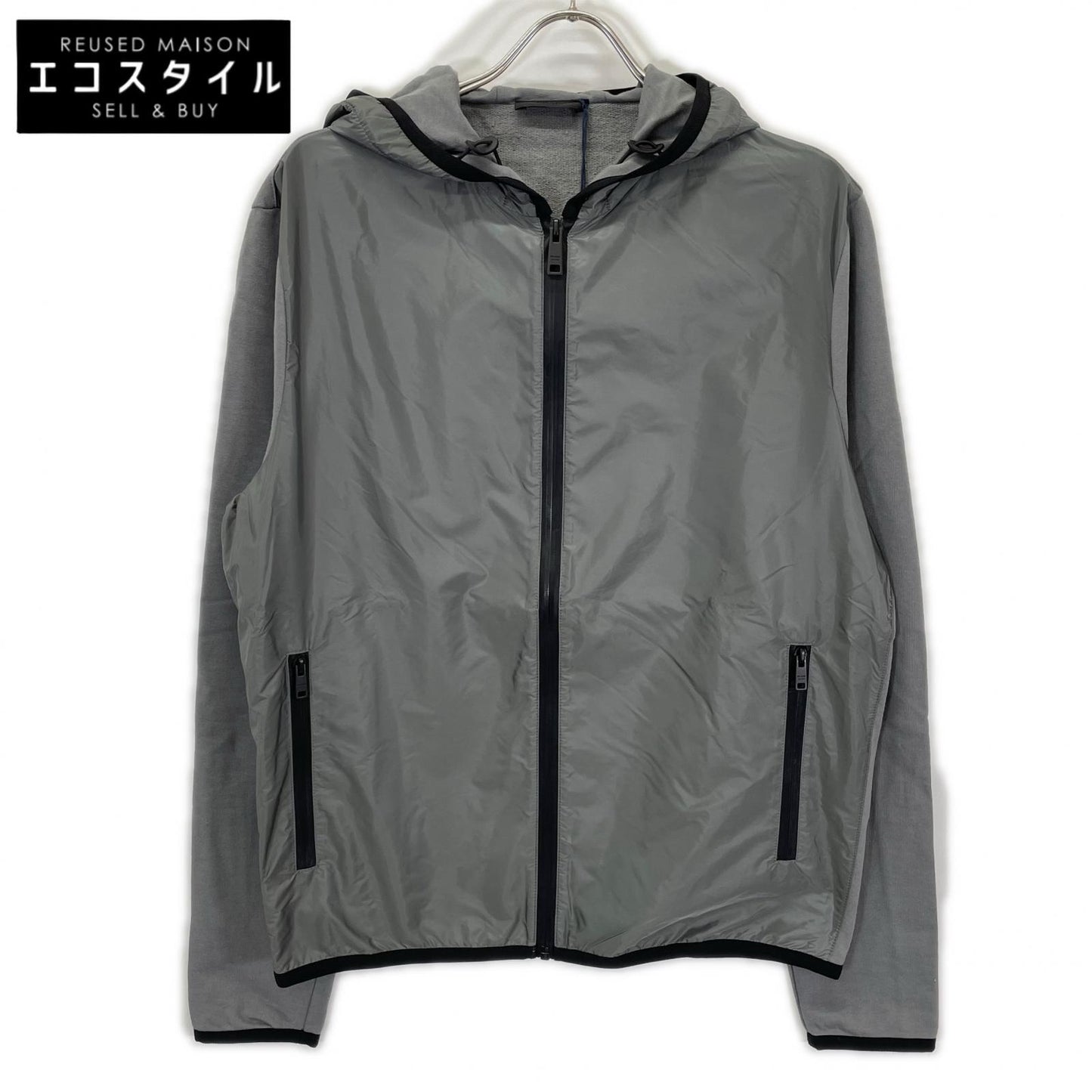 PRADA プラダ SJC568 グレー ラバーロゴ ハイブリッド ジップパーカ ジャケット