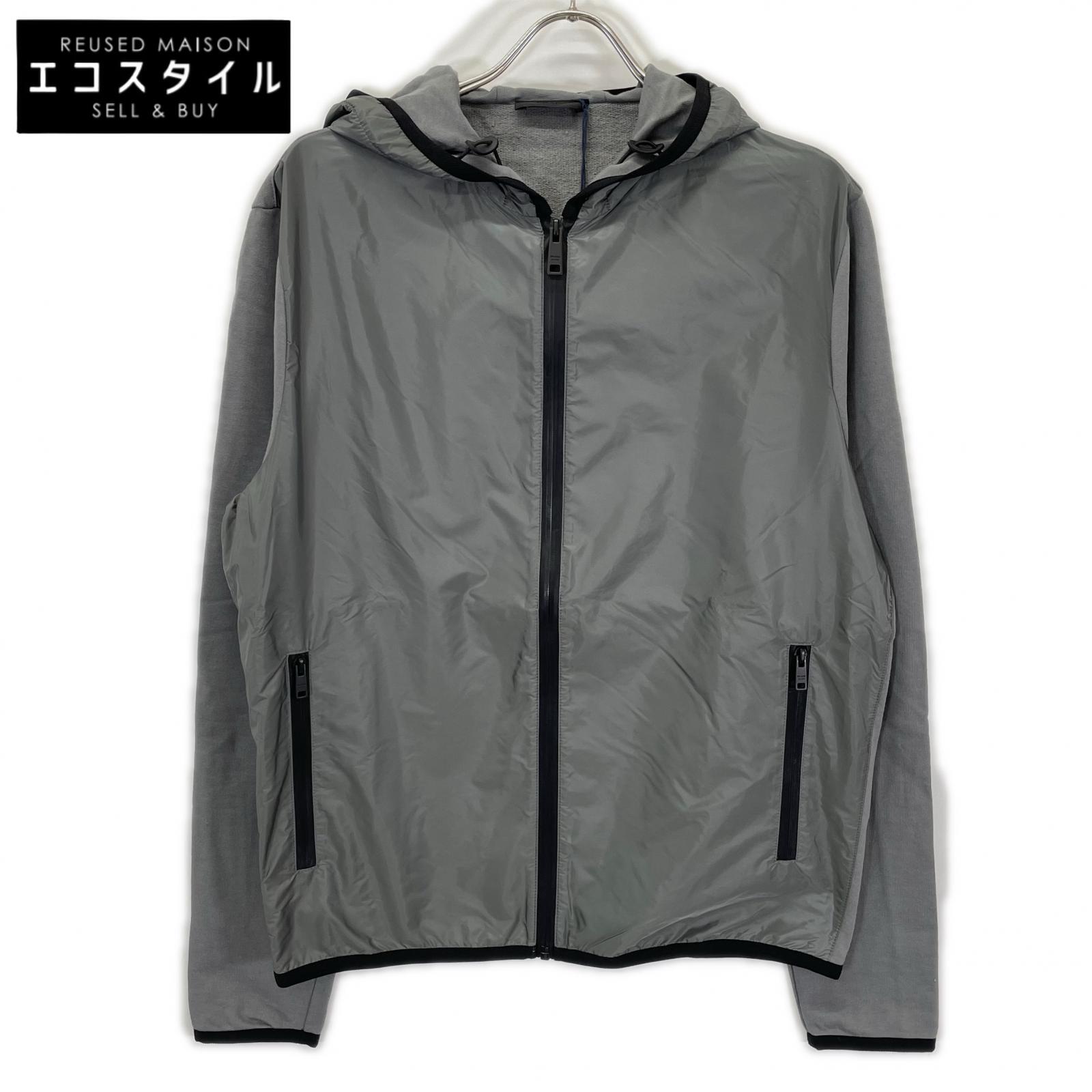 PRADA プラダ SJC568 グレー ラバーロゴ ハイブリッド ジップパーカ ジャケット