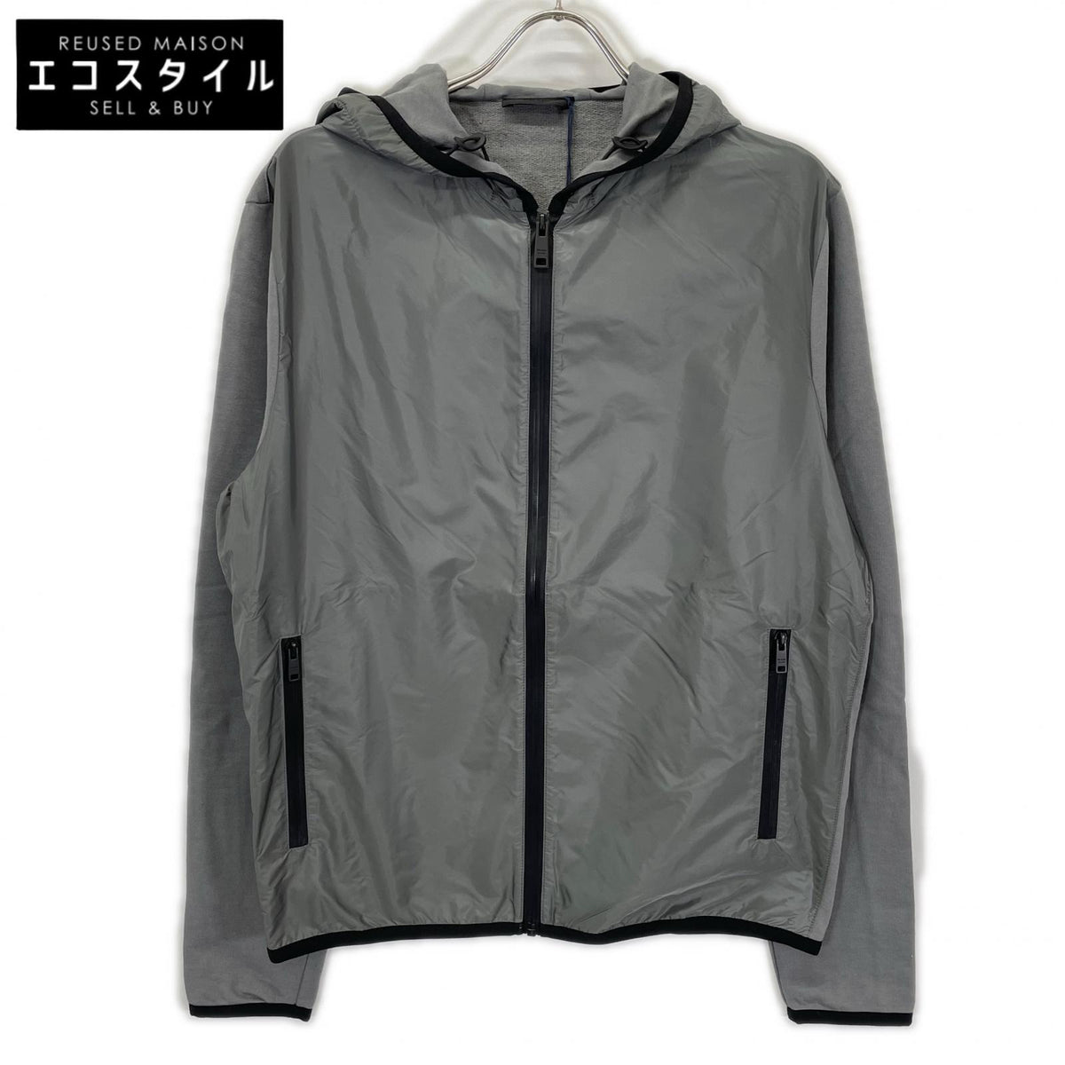 PRADA プラダ SJC568 グレー ラバーロゴ ハイブリッド ジップパーカ ジャケット