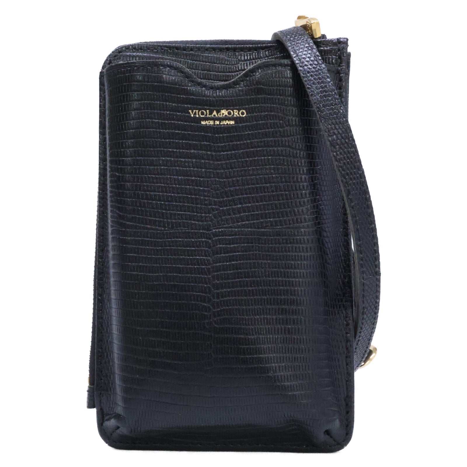 VIOLAd'ORO ヴィオラドーロ 【新品同様】V-1289 ADRIA 型押しレザー スマートフォンポシェット ショルダーバッグ
