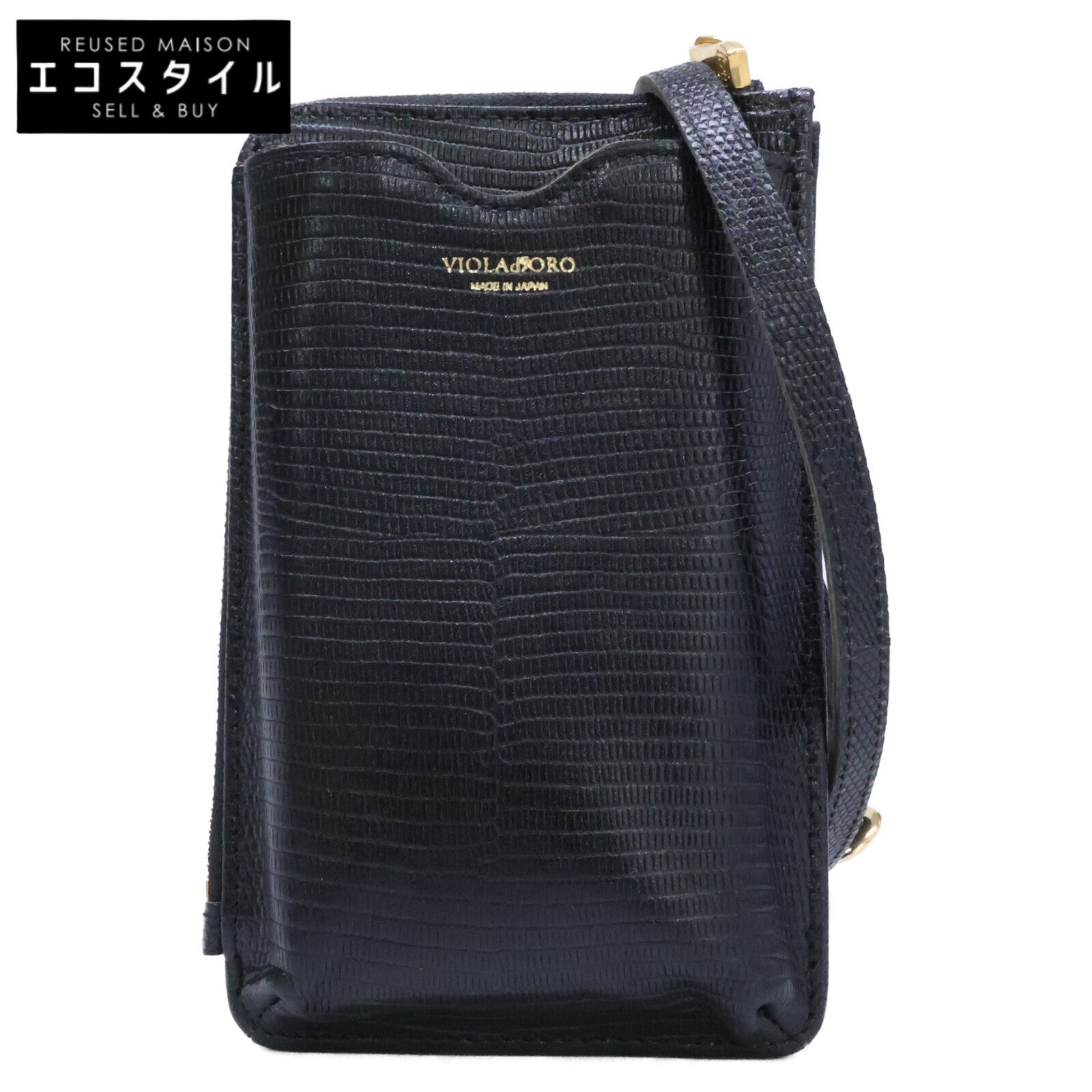 VIOLAd'ORO ヴィオラドーロ 【新品同様】V-1289 ADRIA 型押しレザー スマートフォンポシェット ショルダーバッグ