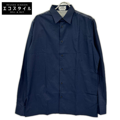 HERMES エルメス ネイビー シャツ ドット柄 コットン シャツ トップス