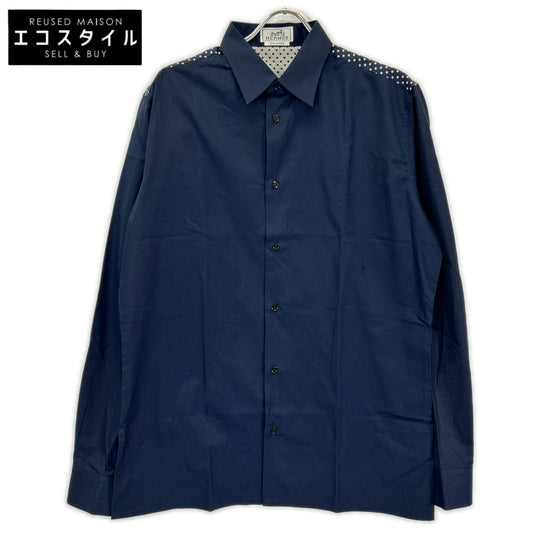 HERMES エルメス ネイビー シャツ ドット柄 コットン シャツ トップス