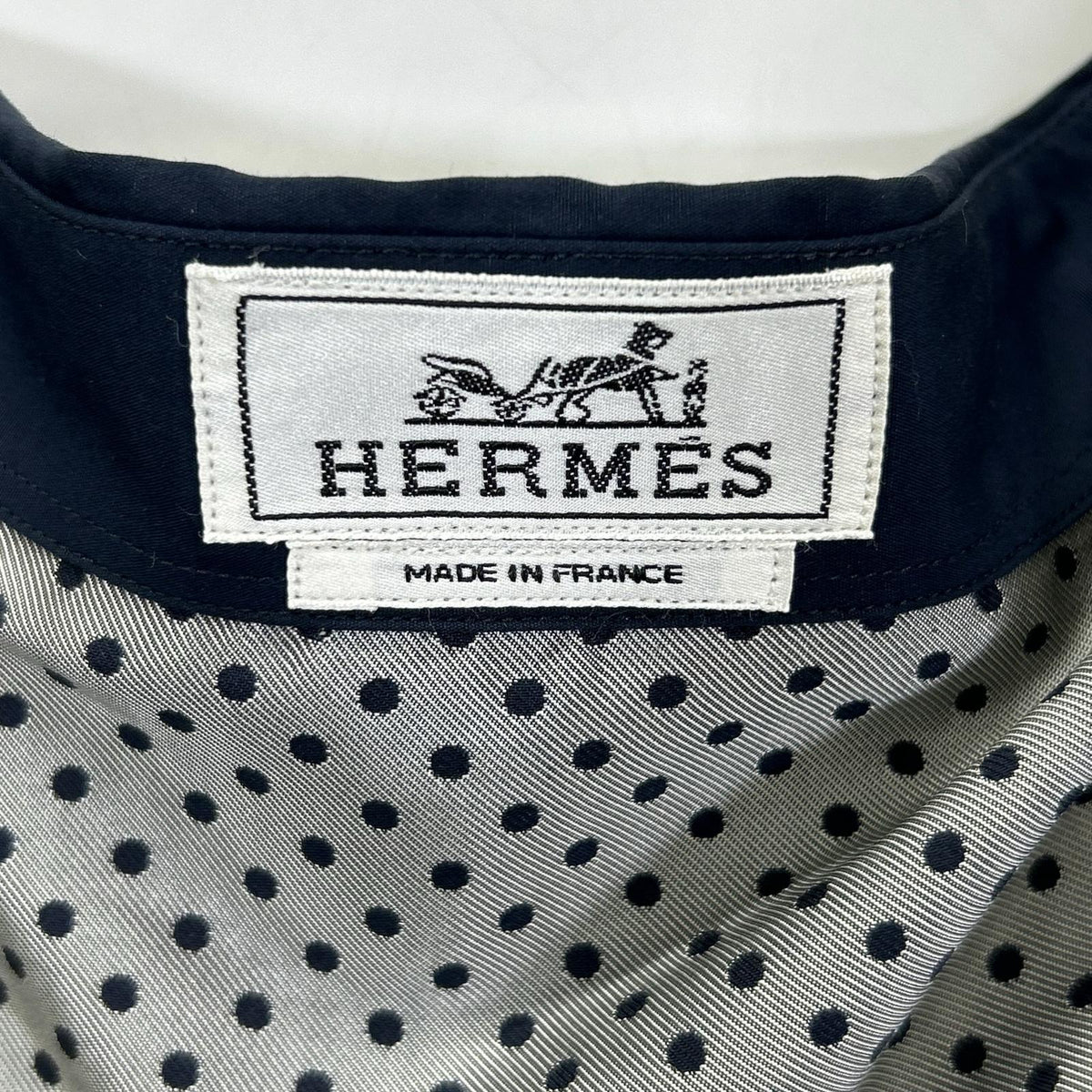 HERMES エルメス ネイビー シャツ ドット柄 コットン シャツ トップス
