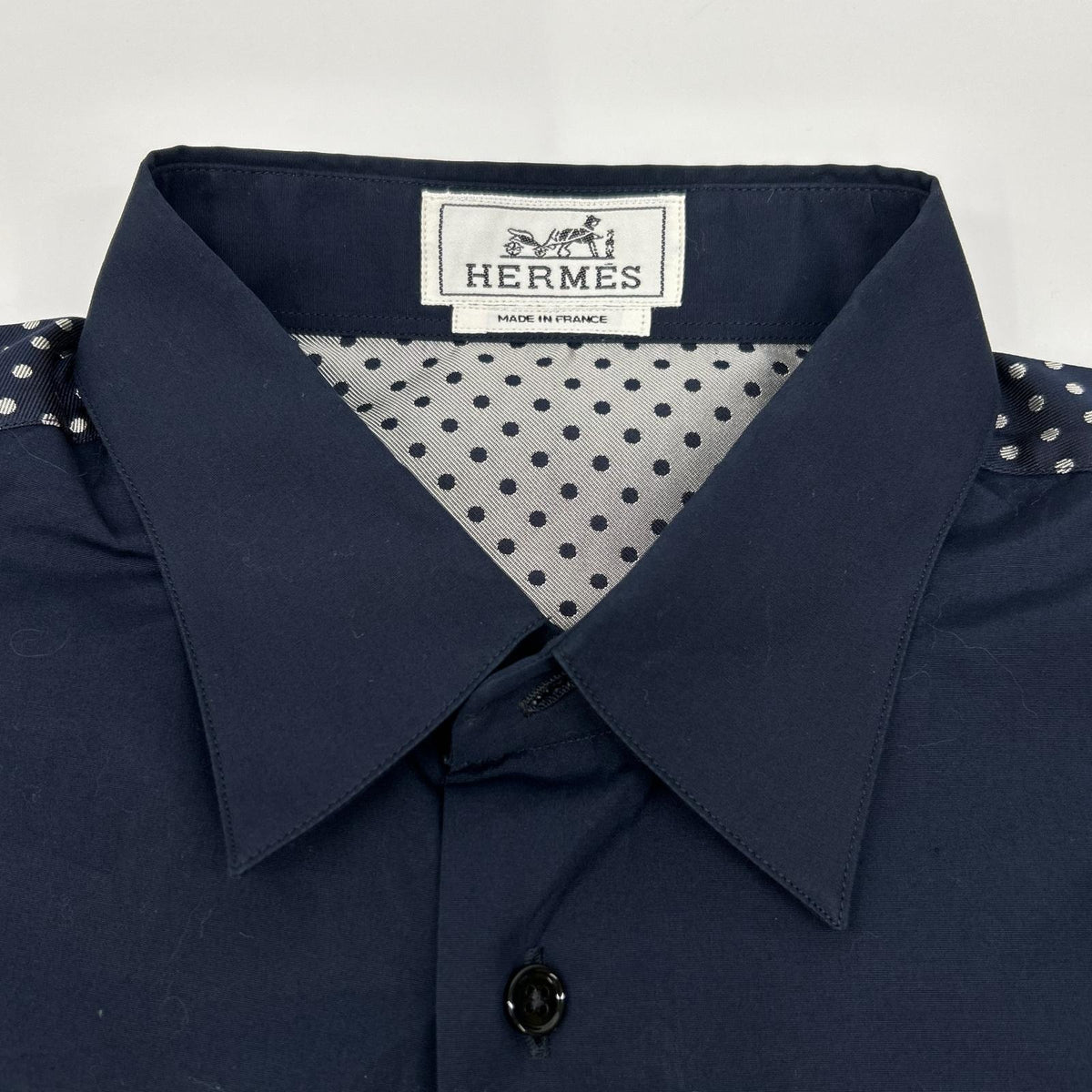 HERMES エルメス ネイビー シャツ ドット柄 コットン シャツ トップス